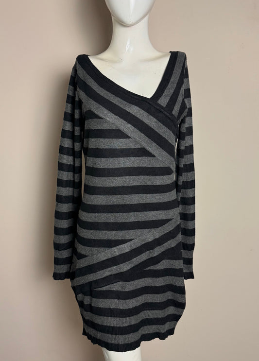 Black & Grey Striped Knit Dress