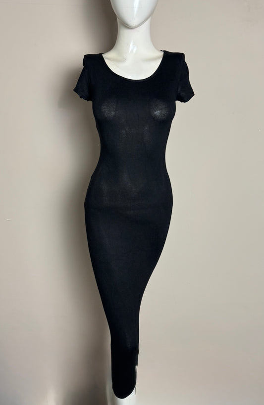 Black Bodycon Short Sleeve Midi Dress