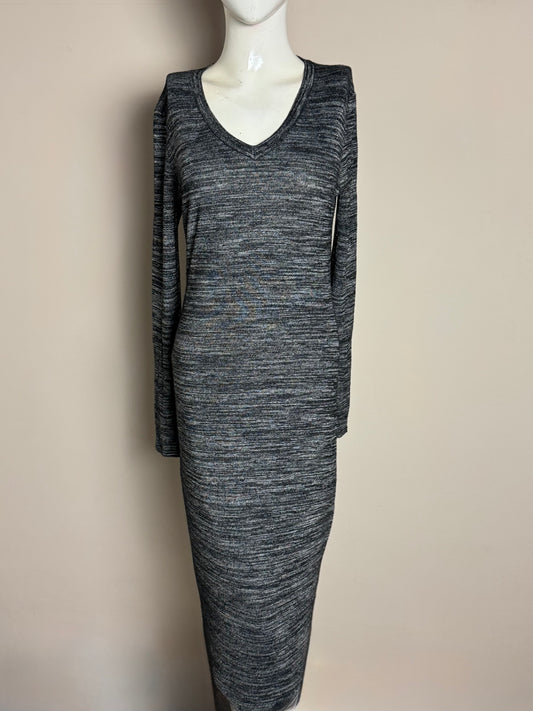 Heather Grey Knit V-Neck Midi Dress