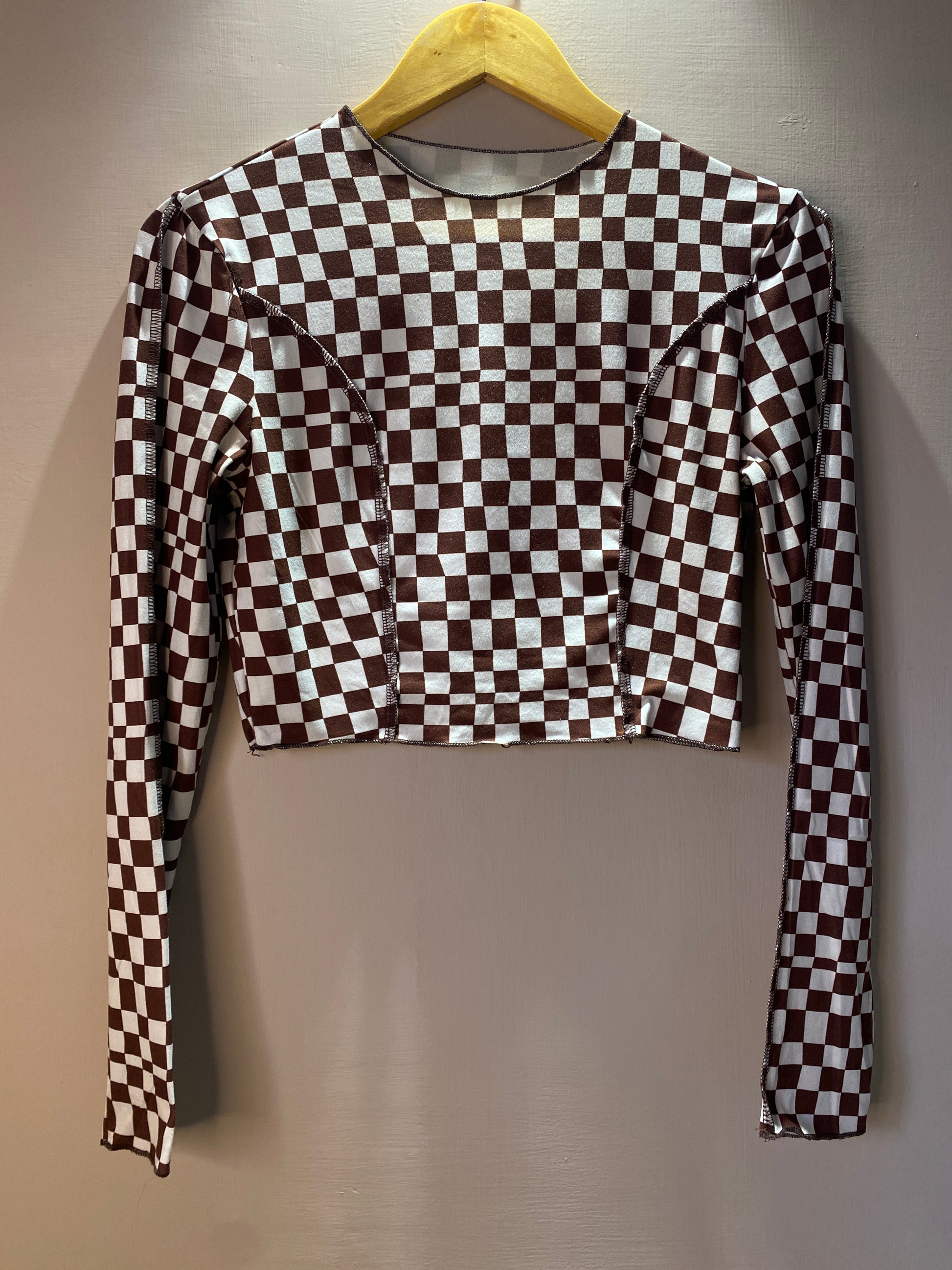 brown-and-white-checkered-crop-top