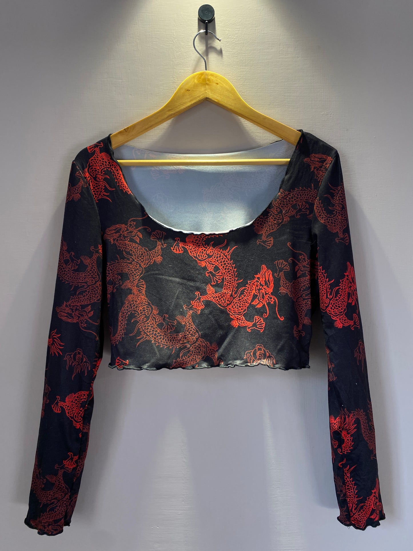 red-dragon-print-mesh-crop-top