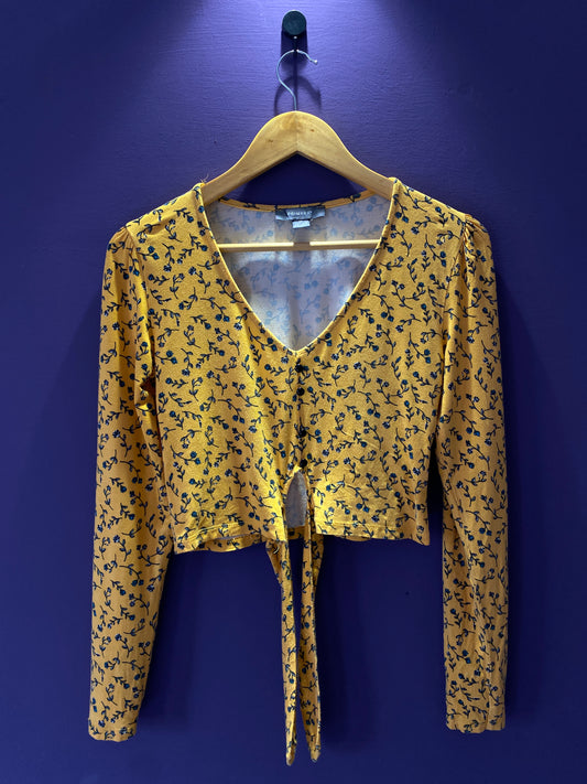 yellow-floral-tie-front-top