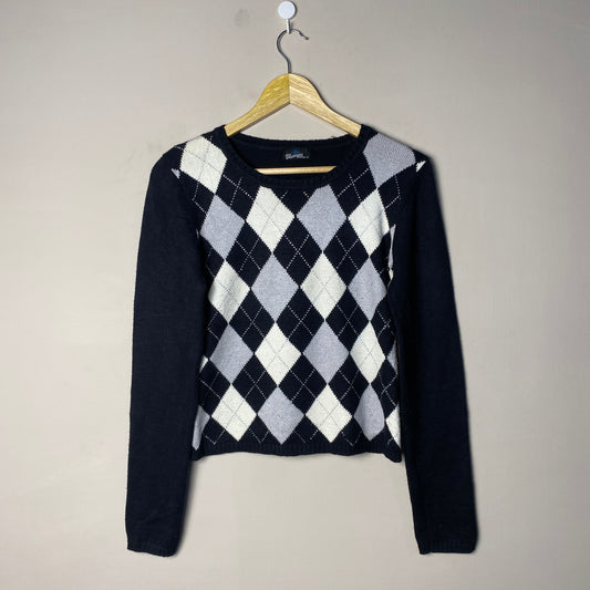 Black Argyle Woolen Sweater