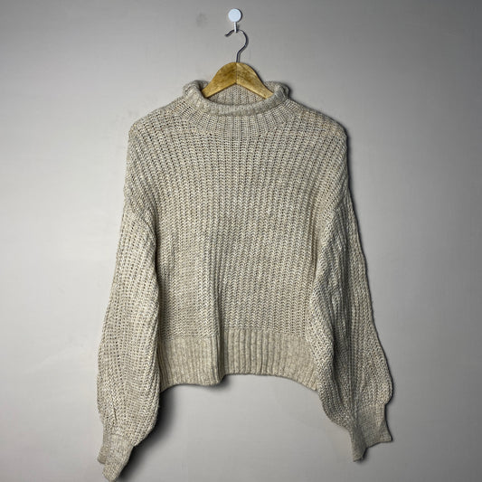 Beige Chunky Turtleneck Woolen Sweater