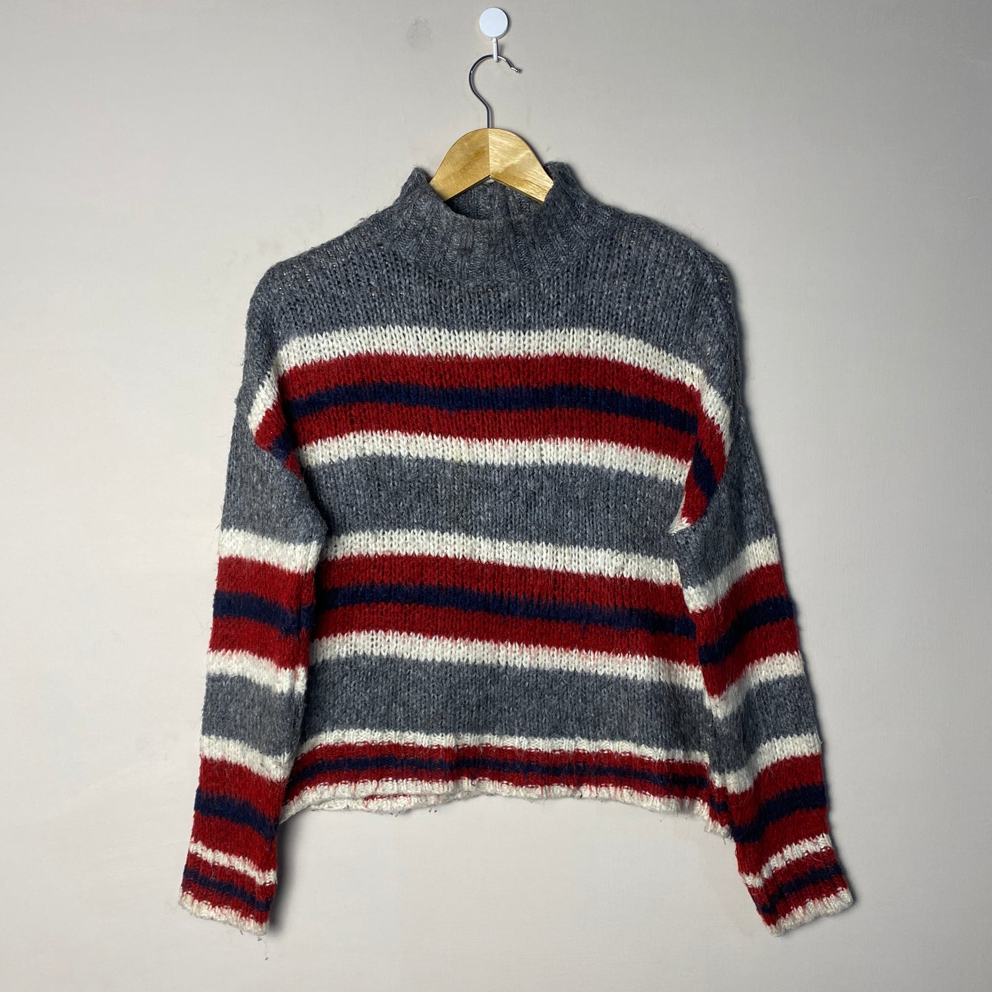 Grey Red Striped Woolen Sweater