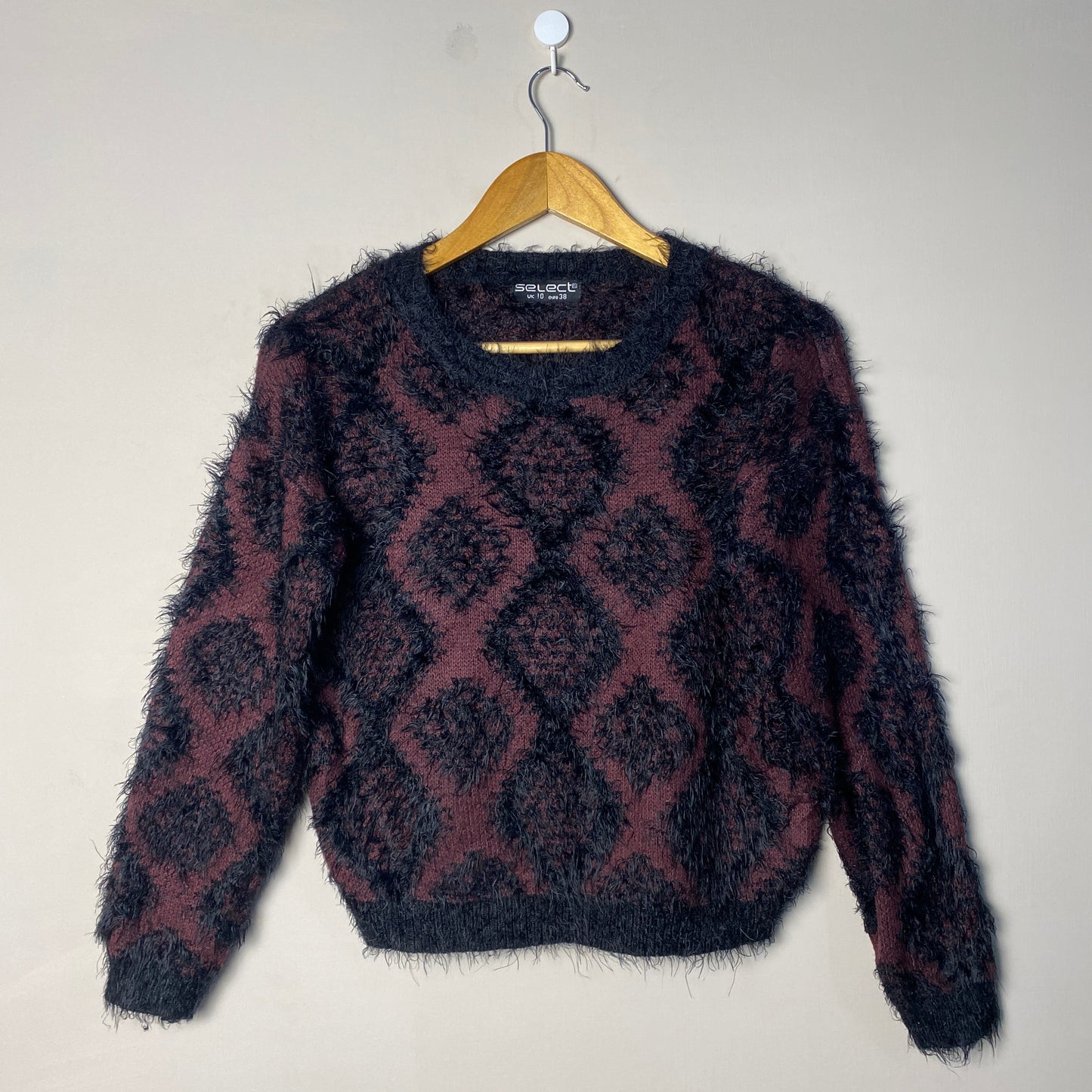 Maroon Black Fuzzy Woolen Sweater