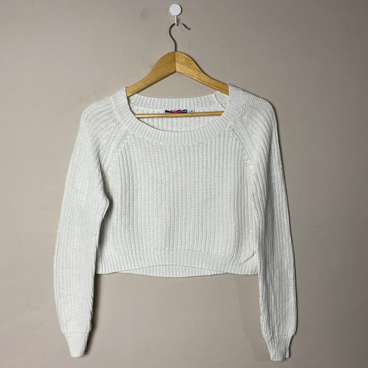 White Round Neck Woolen Sweater