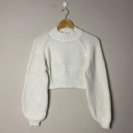 White High Neck Woolen Sweater
