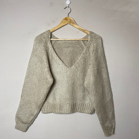Beige V-Neck Woolen Sweater