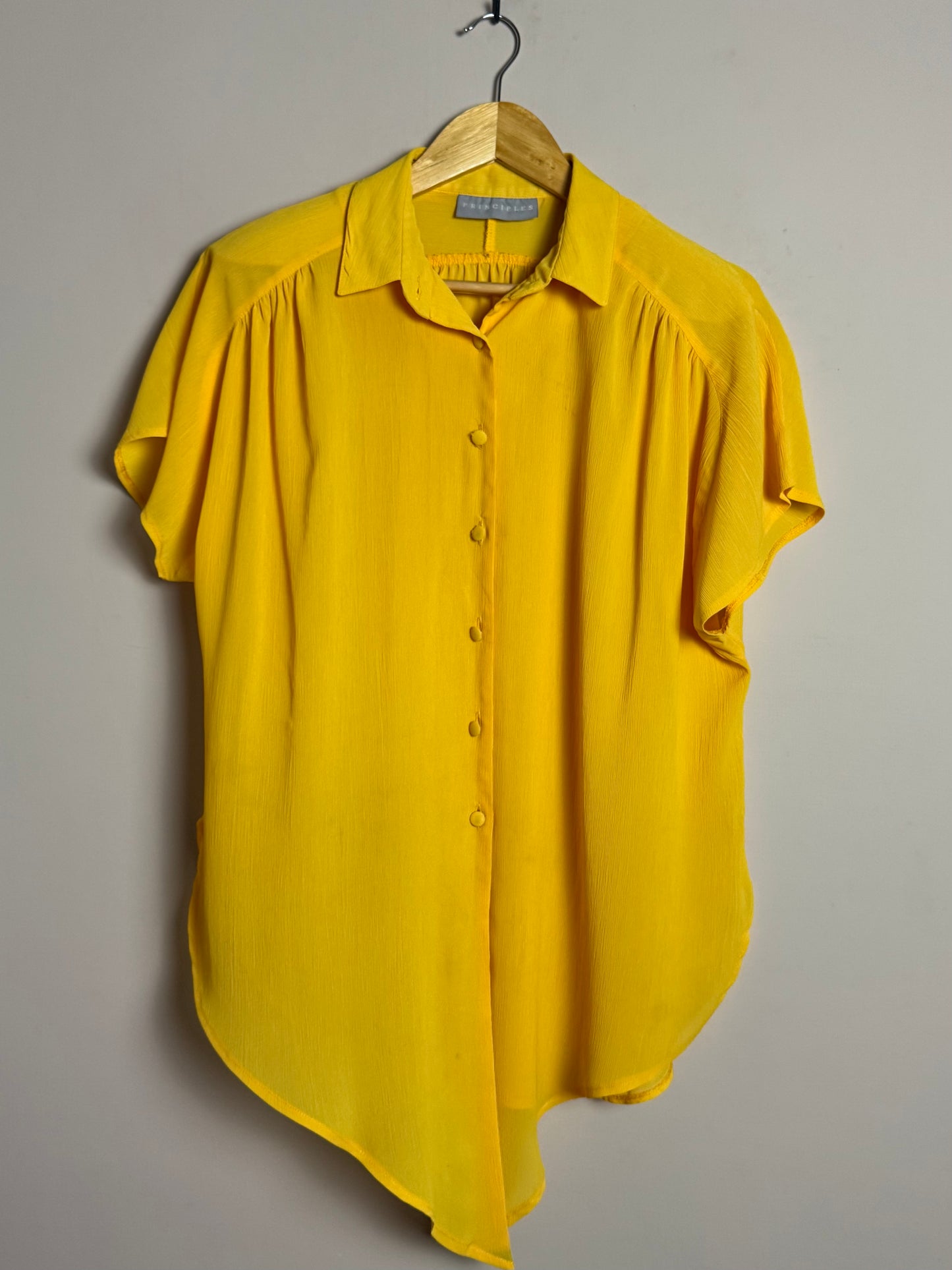 Yellow Short Sleeve Button Blouse