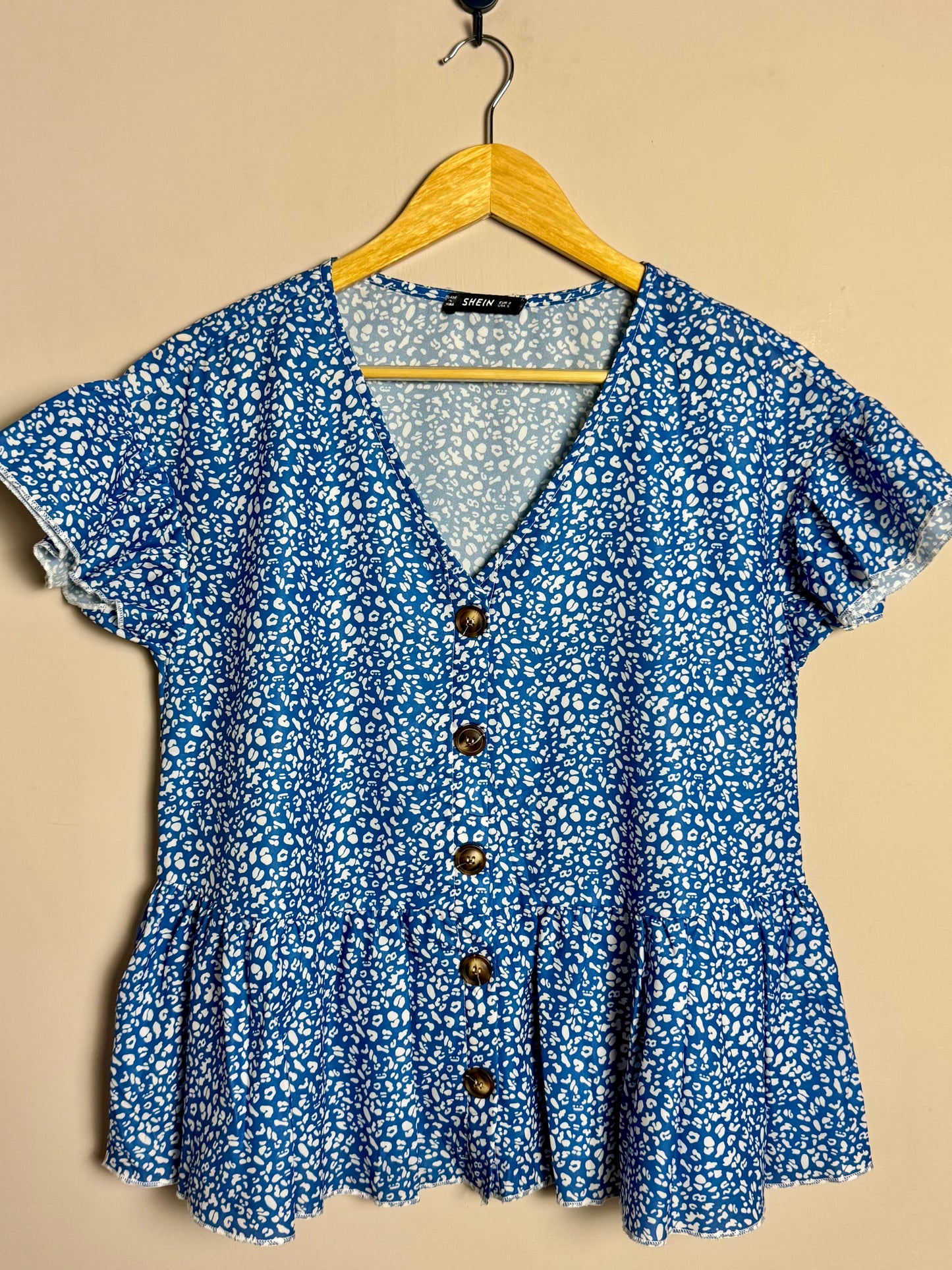 Blue Printed Peplum Top