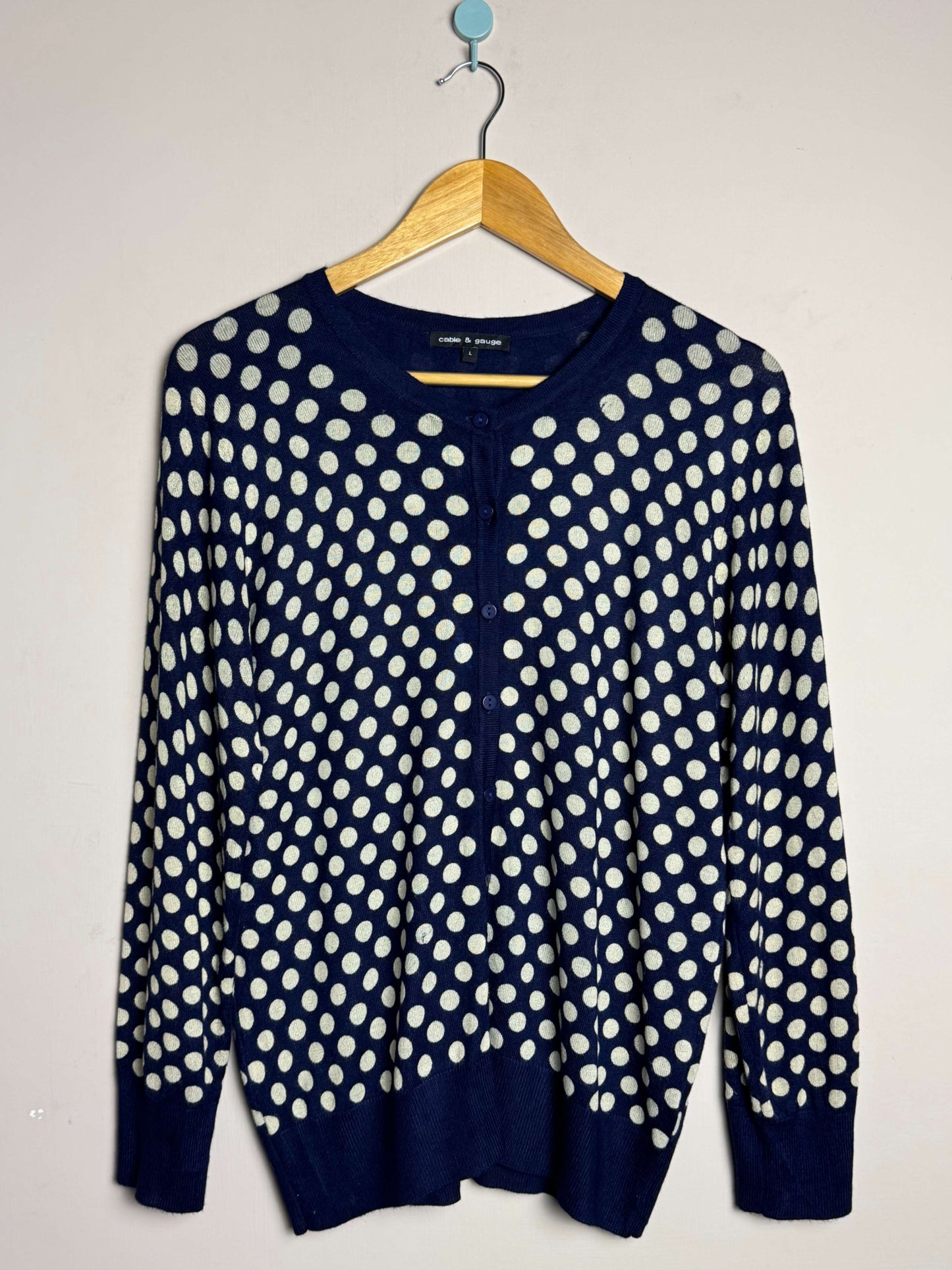 Navy Polka Dot Button Down Sweater