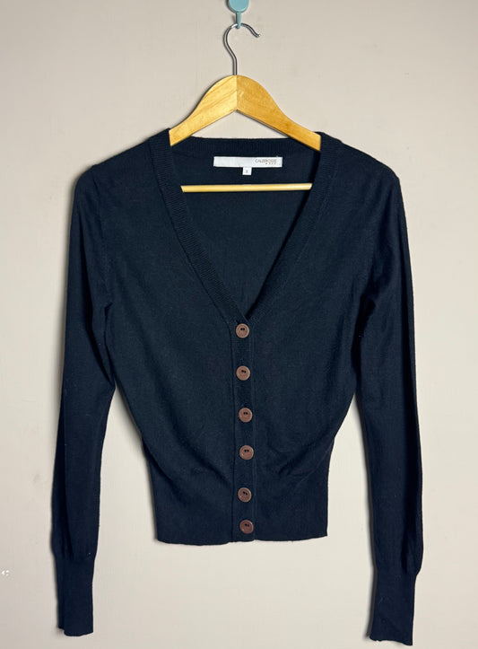 Black V-Neck Brown Button Sweater