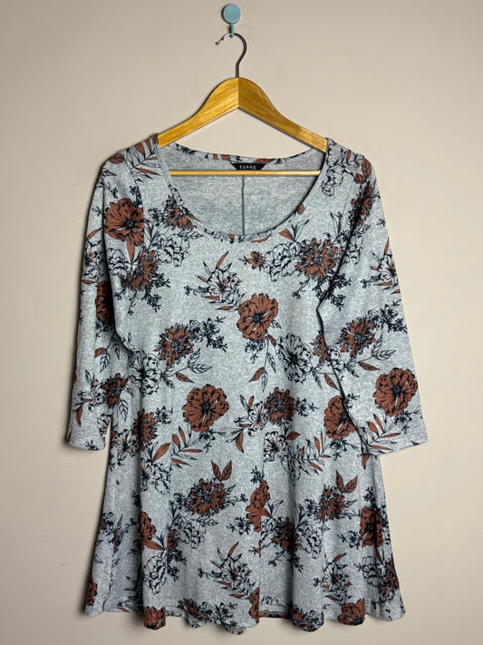 Grey Floral Print Frock