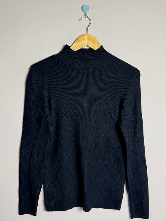 Black High Neck Ribbed Sweater Medium
