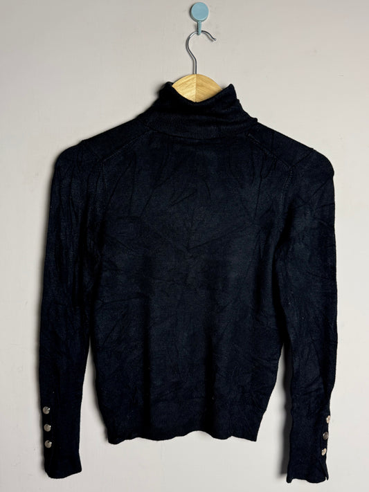 Black Turtleneck Sweater with Button Cuffs
