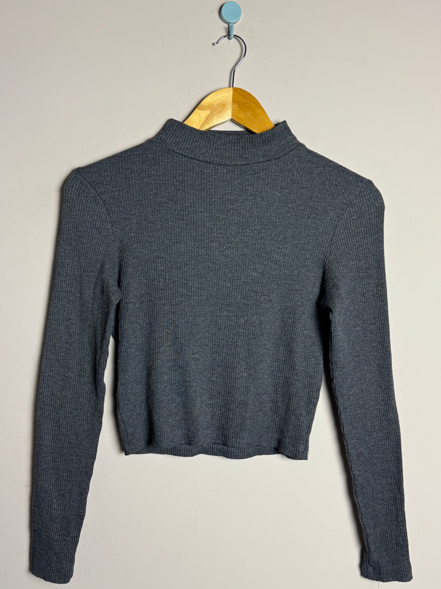 Grey Ribbed High Neck Sweater