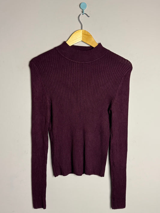 Plum Ribbed High Neck Sweater Extra