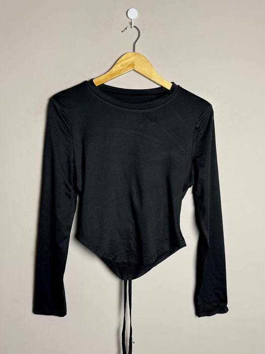 Black Drawstring Long Sleeve Active Top