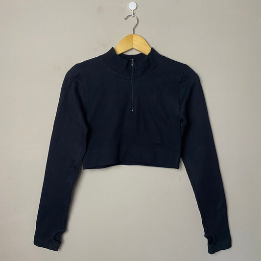 Black Zipper Active Crop Top