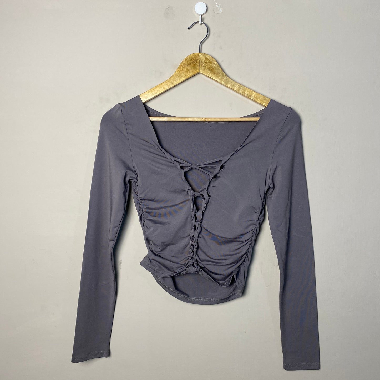 charcoal-ruched-laceup-front-crop-top-205