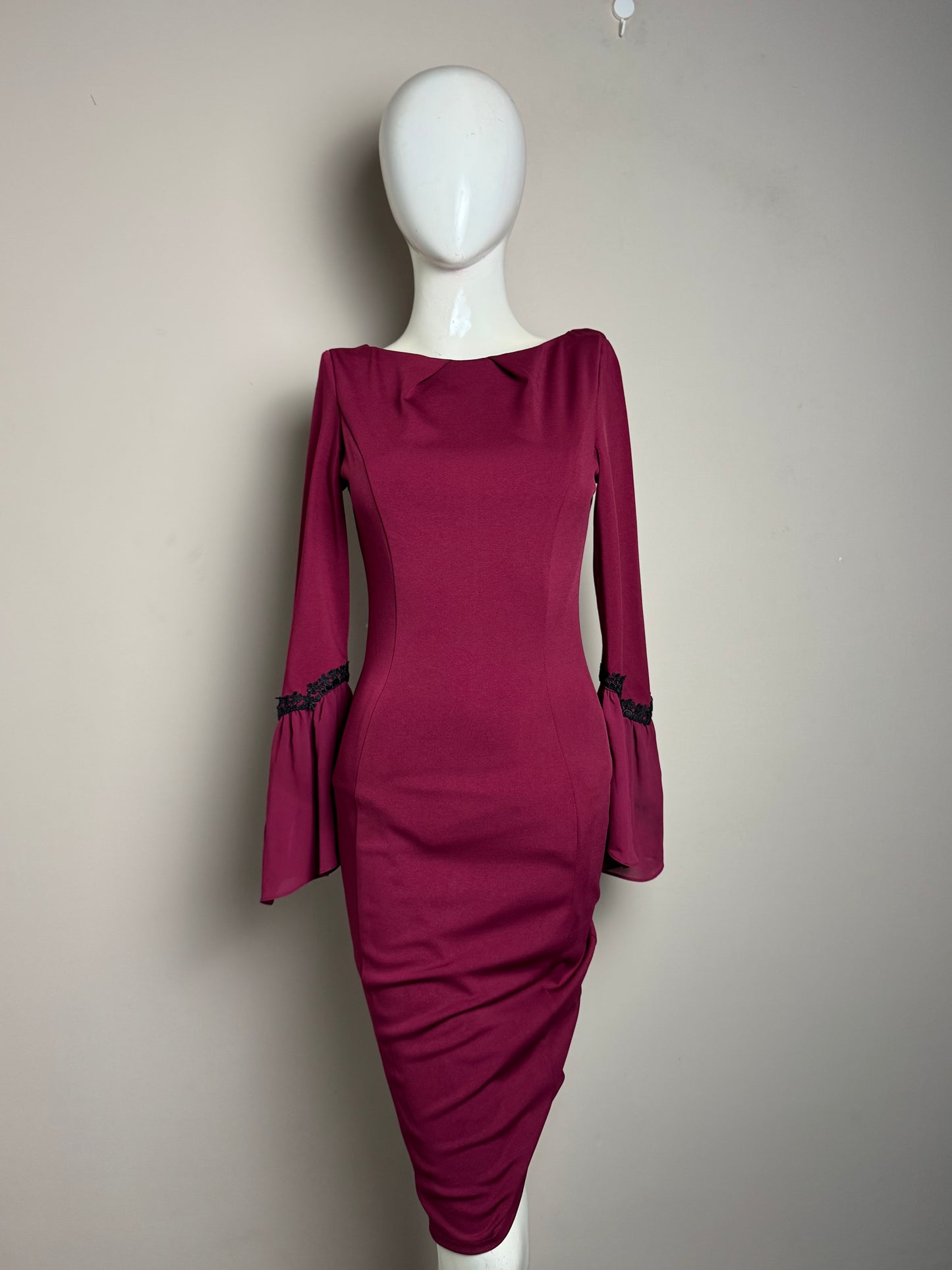Maroon Ribbed Spaghetti Strap Bodycon Dress
