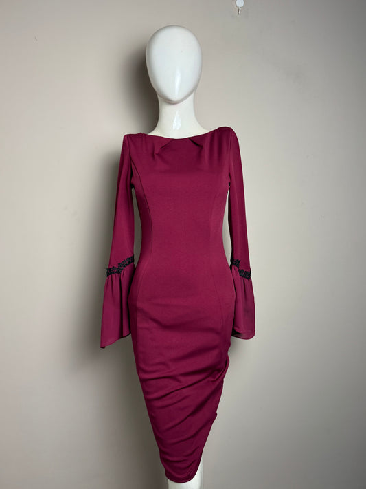 Maroon Ribbed Spaghetti Strap Bodycon Dress