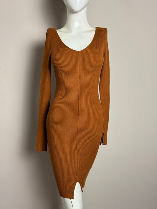 Rust Ribbed Bodycon Dress