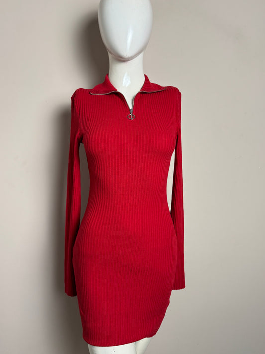 Red Zipper Collar Bodycon Dress