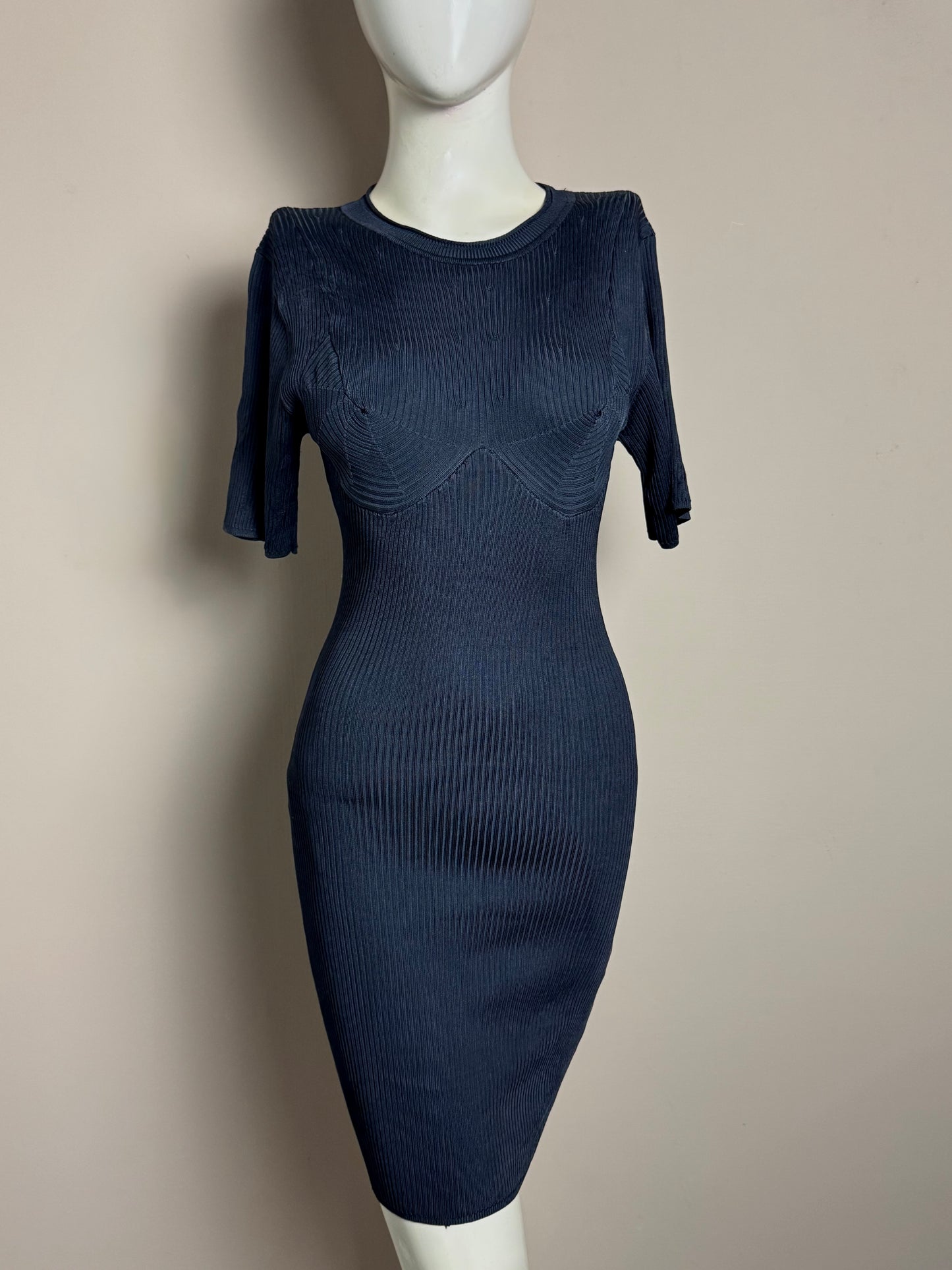 Navy Ribbed Bodycon Dress