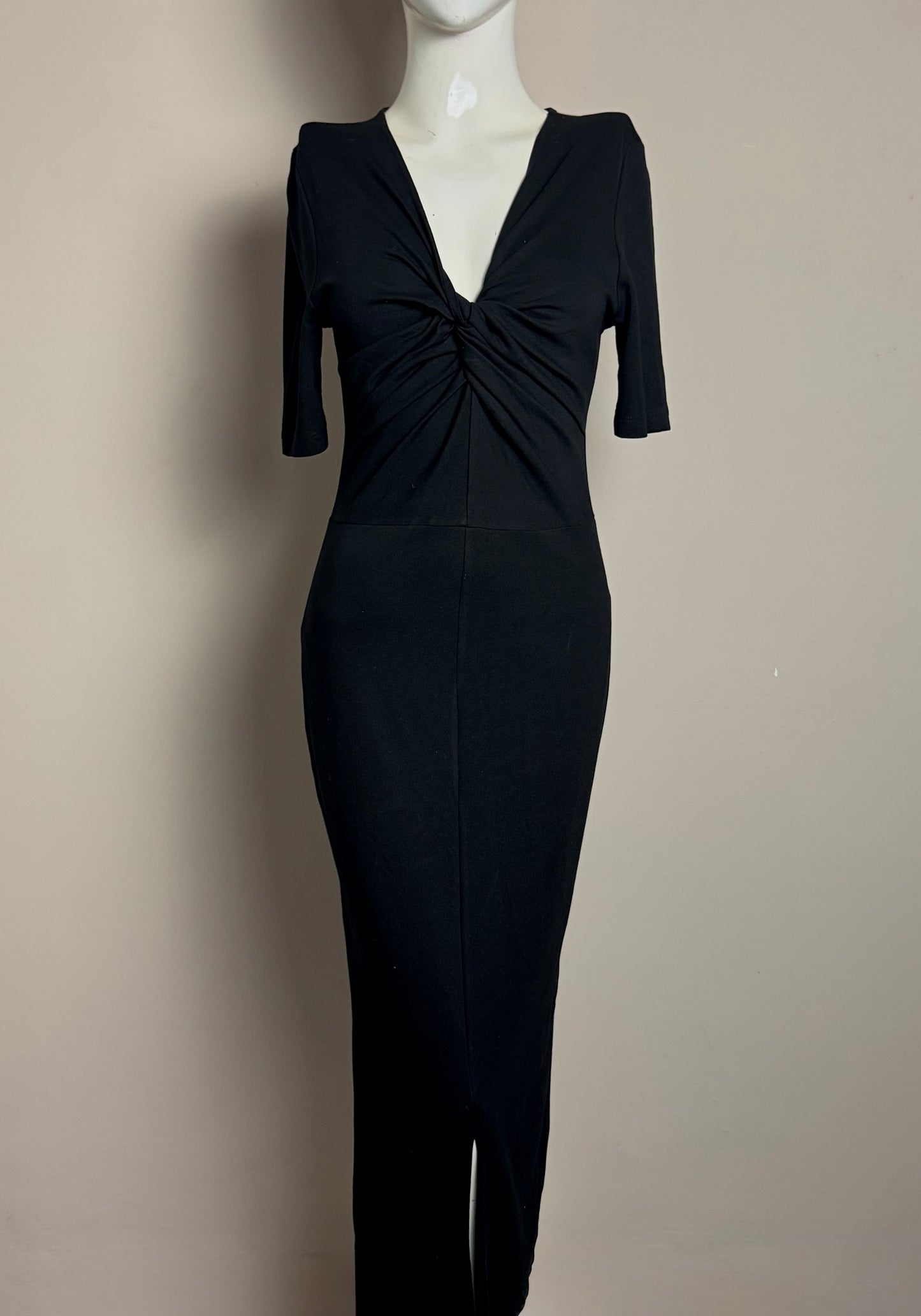 Black Twist Front Midi Dress