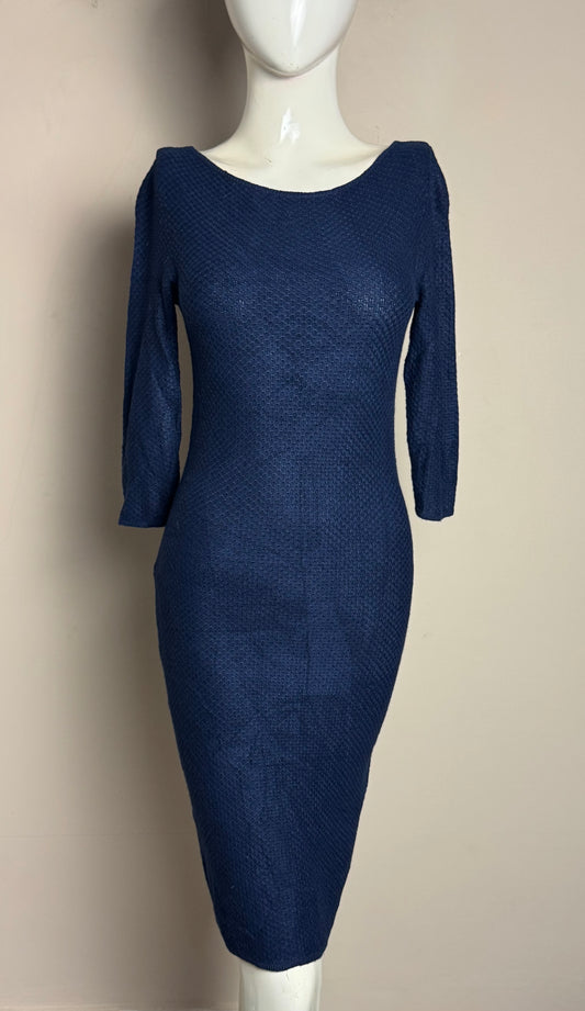 Navy Textured Pencil Dress