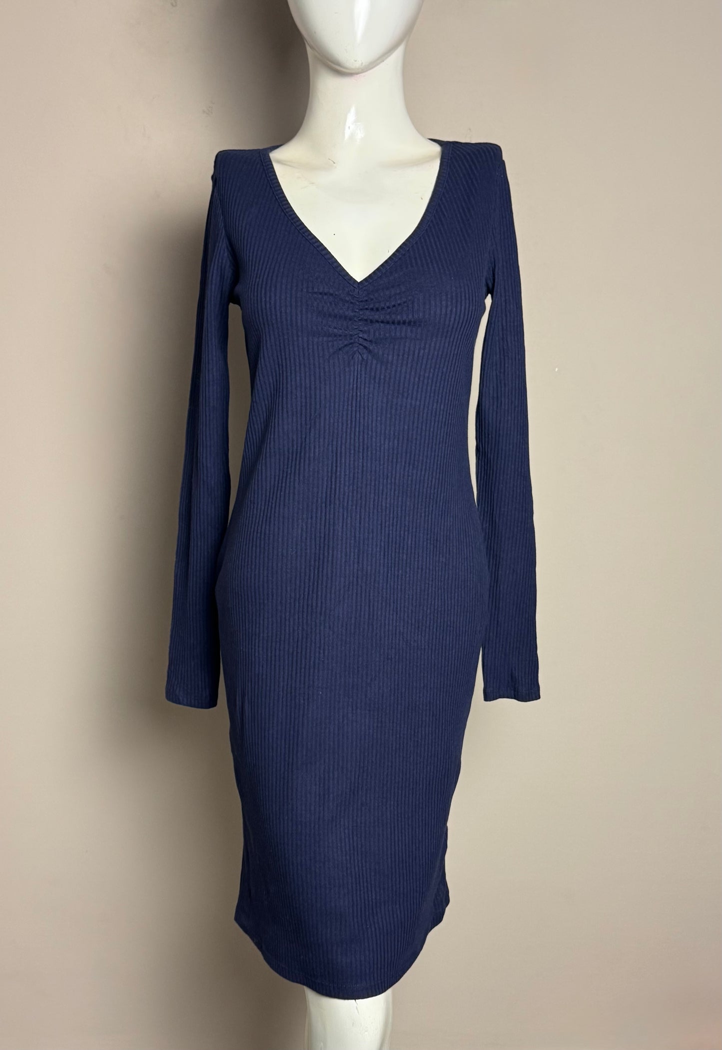 Navy V-Neck Long Sleeve Dress