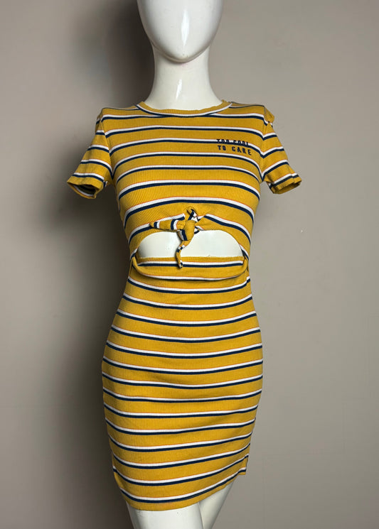 Yellow Striped Cutout Dress