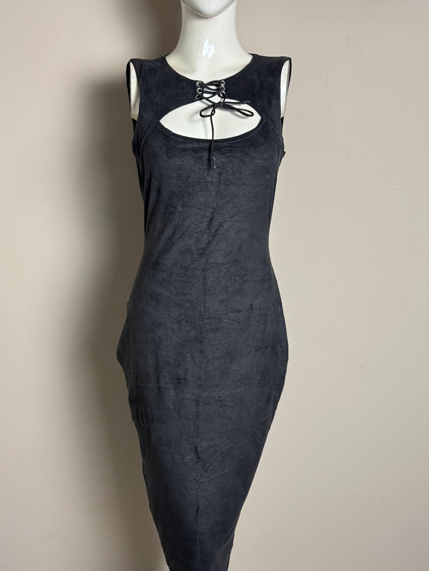 Black Sleeveless Lace-Up Cutout Bodycon Dress