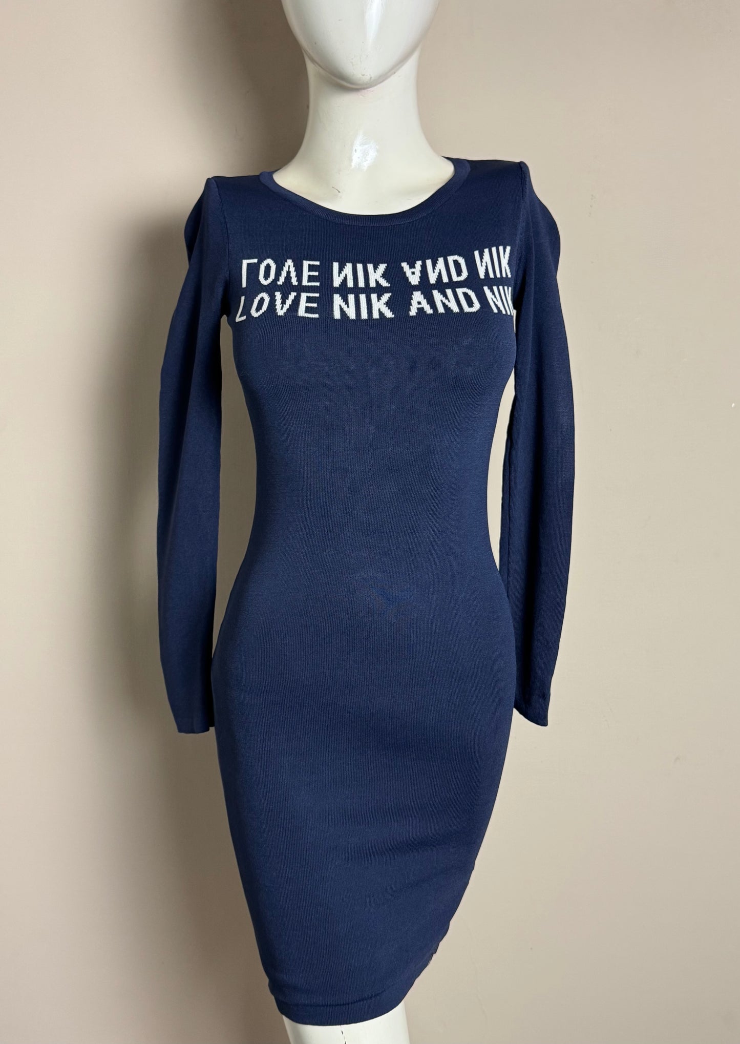Navy “Love Nik and Nik” Bodycon Dress