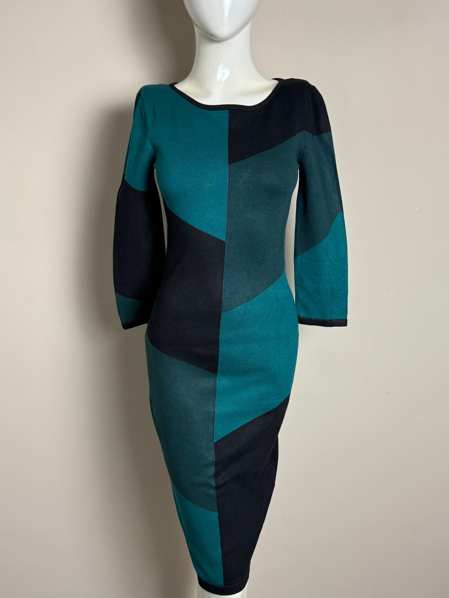 Teal and Black Geometric Bodycon Dress