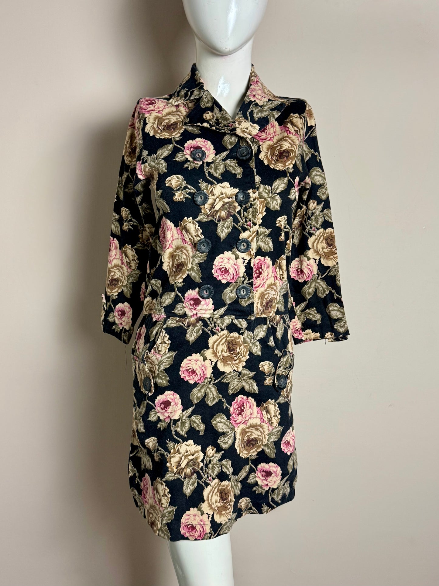 Black Floral Buttoned Mini Dress