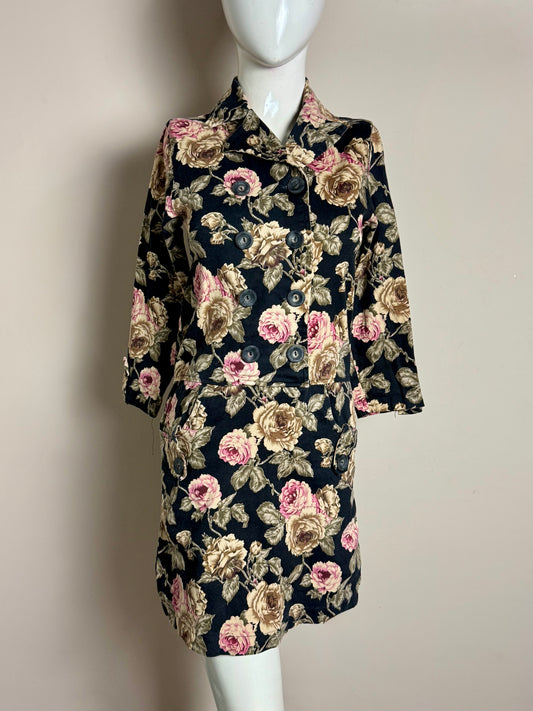 Black Floral Buttoned Mini Dress