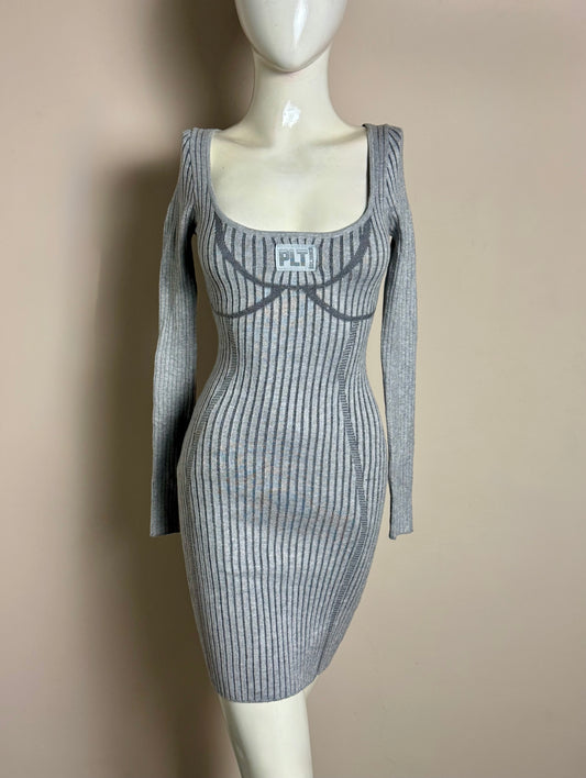 PLT Grey Ribbed Mini Dress