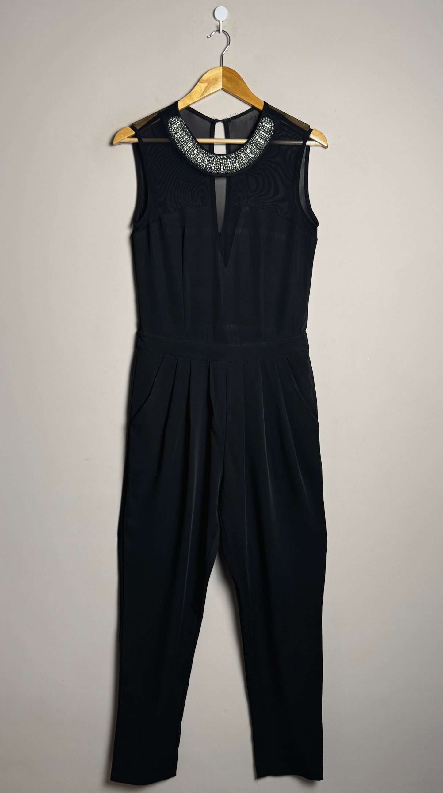 Black Embellished Neckline Jumpsuit