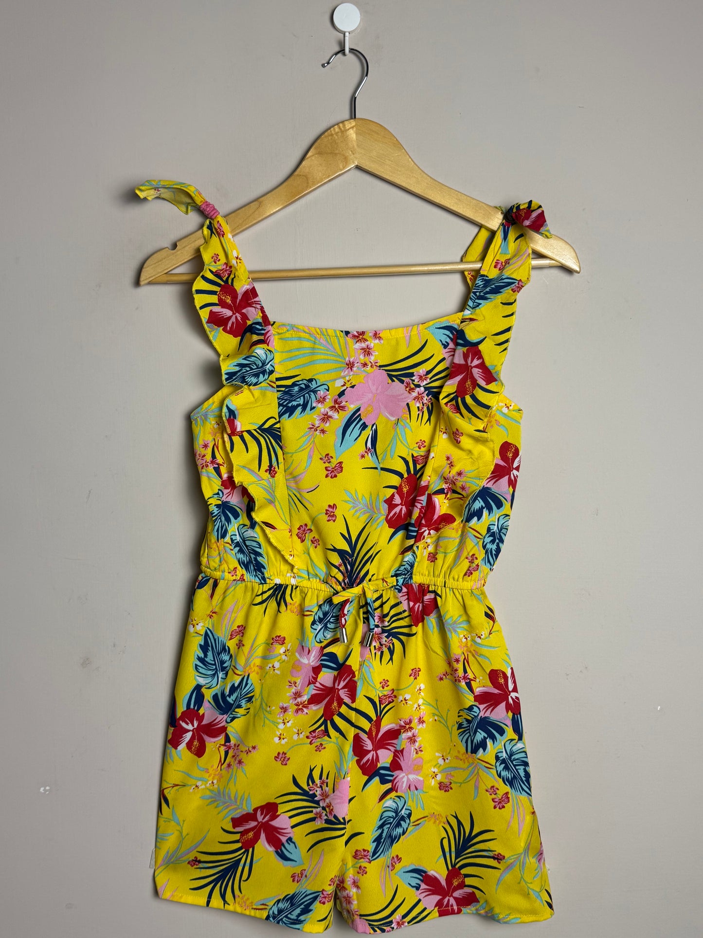 Yellow Floral Tie Strap Romper