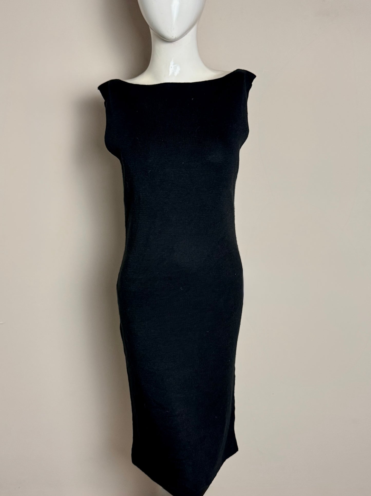 Black Sleeveless Boat Neck Midi Dress