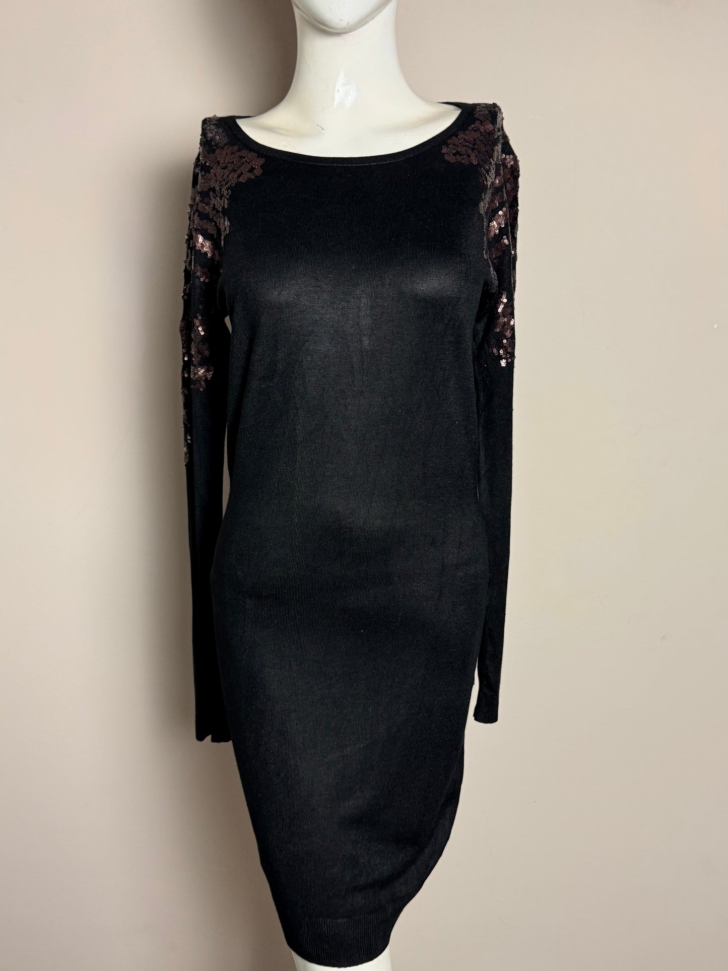 Black Sequin Shoulder Knit Dress