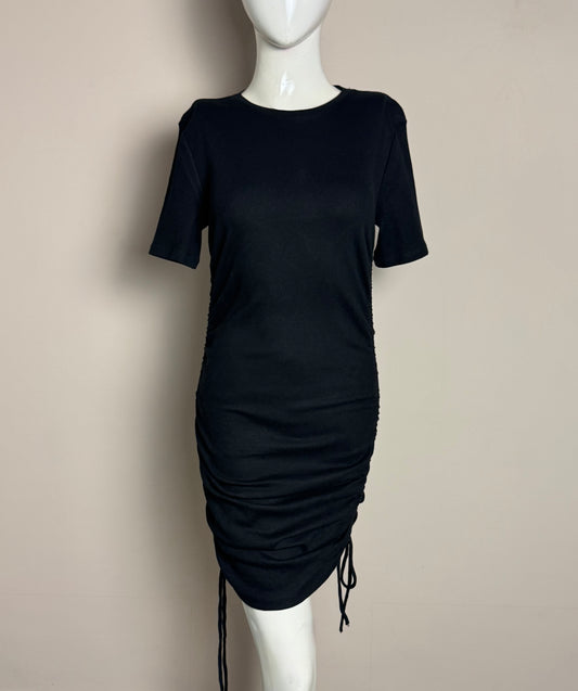 Black Short Sleeve Ruched Dress