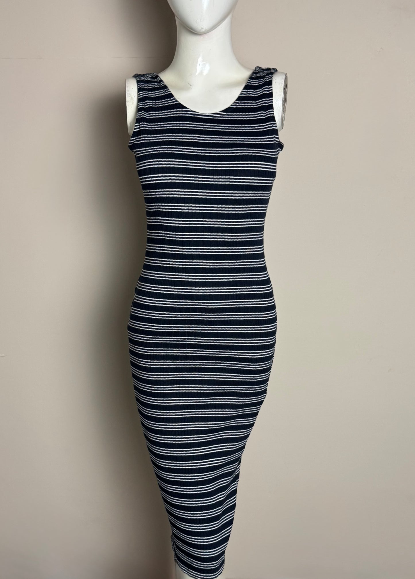 Navy and White Striped Sleeveless Bodycon Dress
