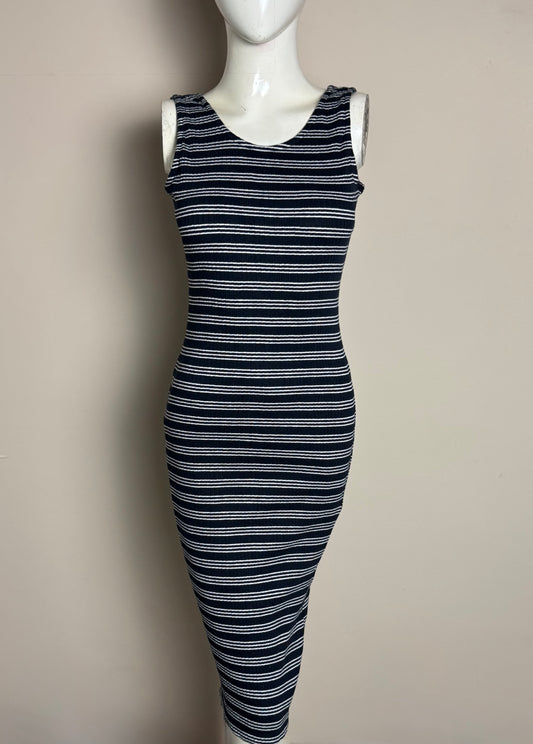 Navy and White Striped Sleeveless Bodycon Dress