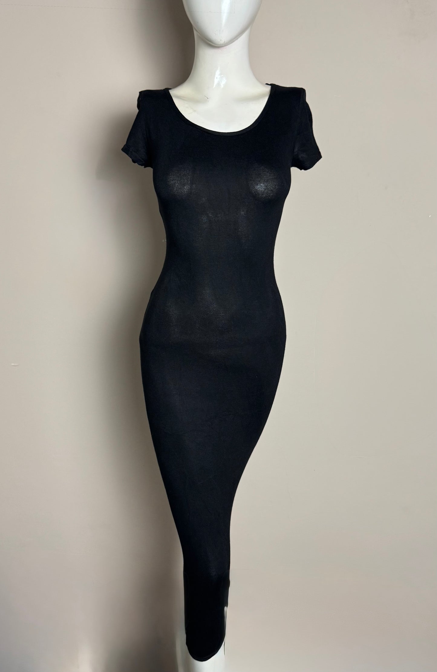 Black Bodycon Short Sleeve Midi Dress