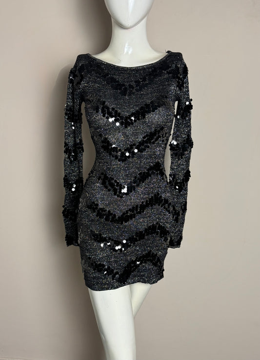 Black Sequin Long Sleeve Mini Dress