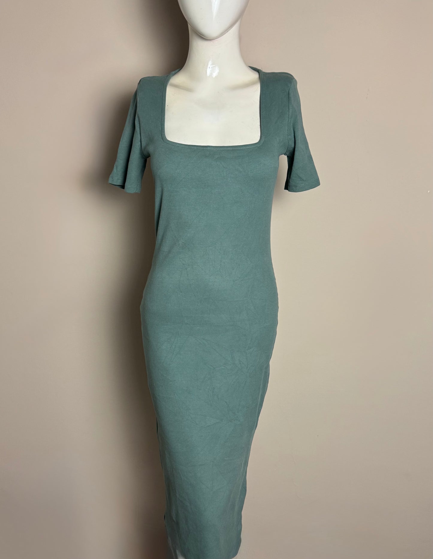 Teal Square Neck Midi Dress